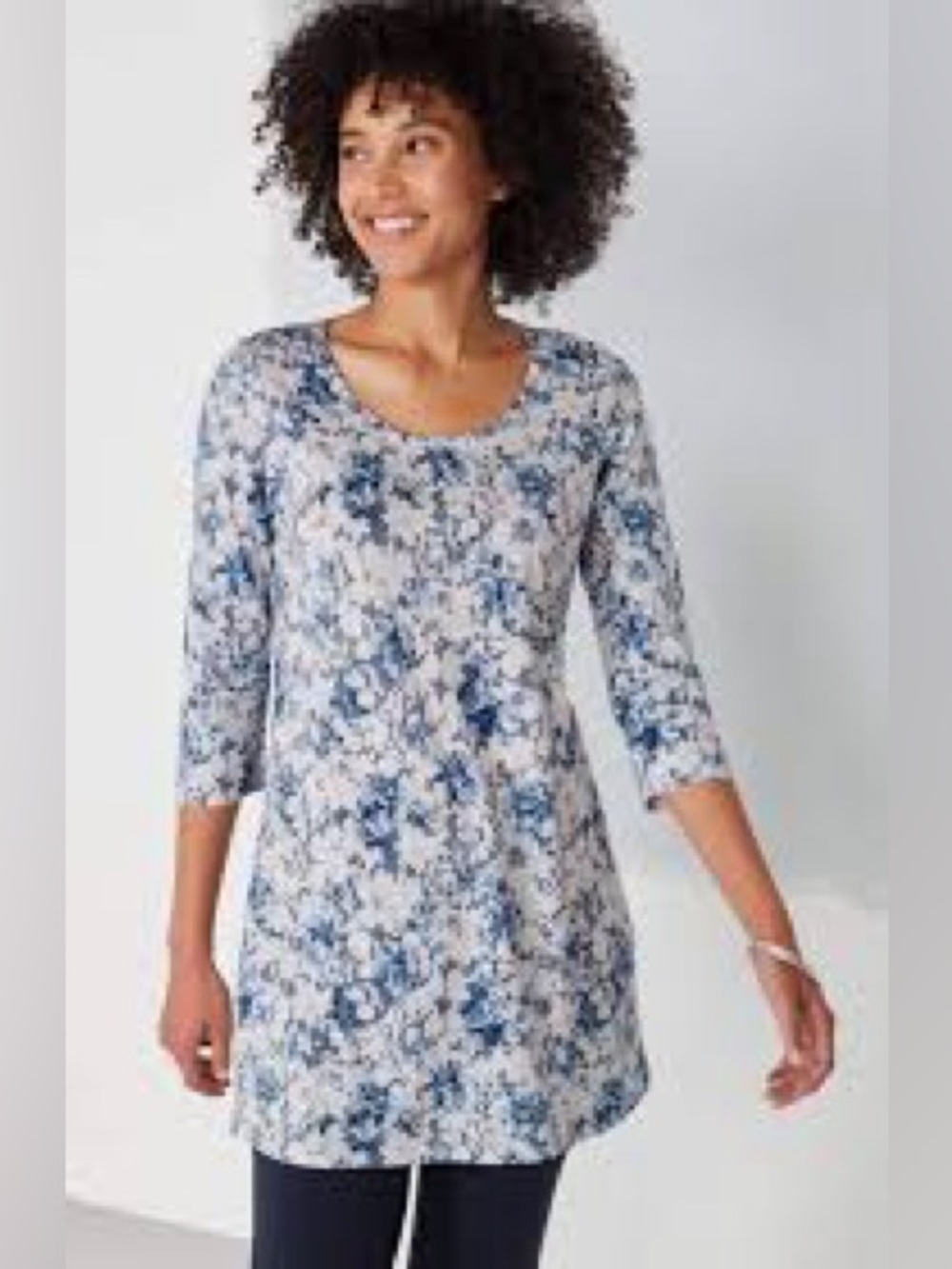 J Jill Pure Jill blue and white floral ballet sleeve tunic top 4X
